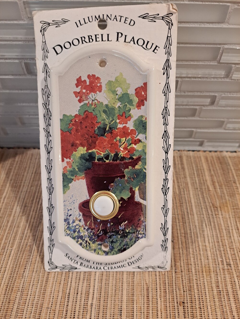 Santa Barbara Ceramic Design llluminated Doorbell Plaque. New Hydrangea Flower